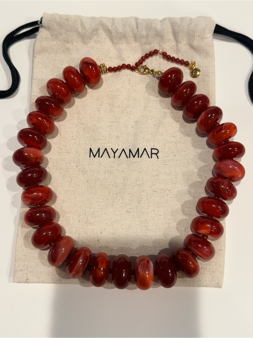 NEW Mayamar Dark Red Agate Chunky Oval Pebble Necklace Boho Choker